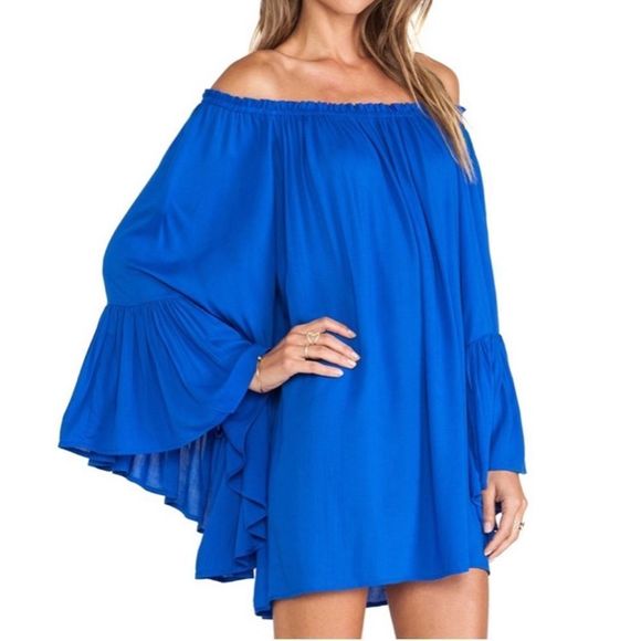 Indah Kamani Ruffle Edge Mini Dress || SZ S || Cobalt Blue - Picture 4 of 17